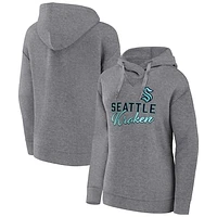 Women's Fanatics Heather Gray Seattle Kraken Script Favorite Pullover Hoodie