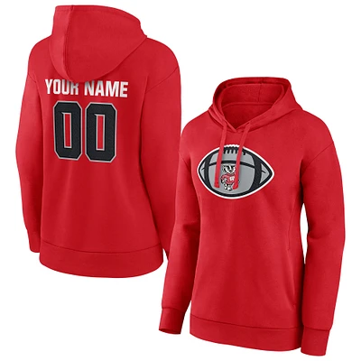 Women's Red Wisconsin Badgers Any Name & Number Game Ball Football Pullover Hoodie