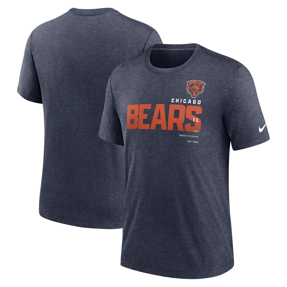 Men's Nike Heather Navy Chicago Bears Team Tri-Blend T-Shirt