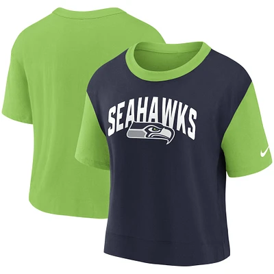 Women's Nike Neon Green/College Navy Seattle Seahawks High Hip Fashion T-Shirt