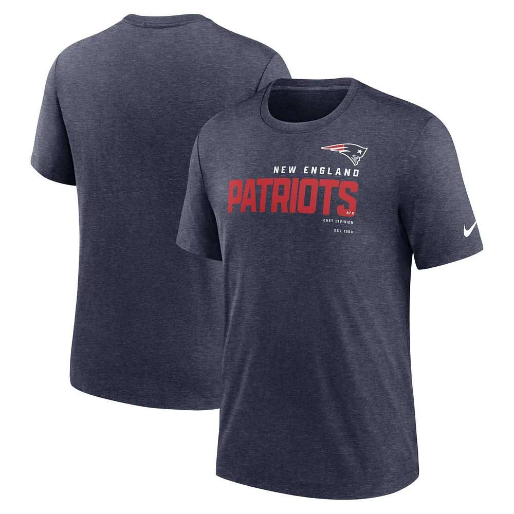 Men's Nike Heather Navy New England Patriots Wordmark Tri-Blend - T-Shirt