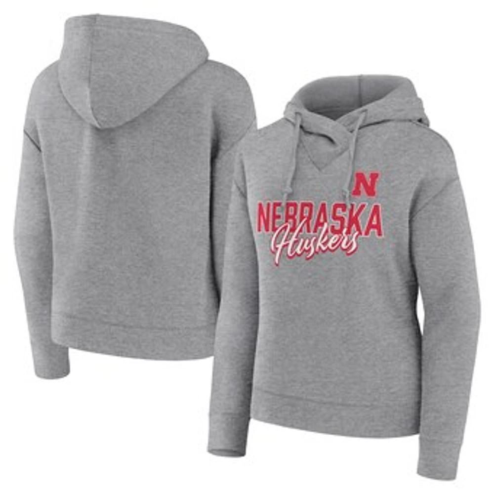 Women's Fanatics Heather Gray Nebraska Huskers Script Favorite Pullover Hoodie