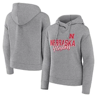 Women's Fanatics Heather Gray Nebraska Huskers Script Favorite Pullover Hoodie