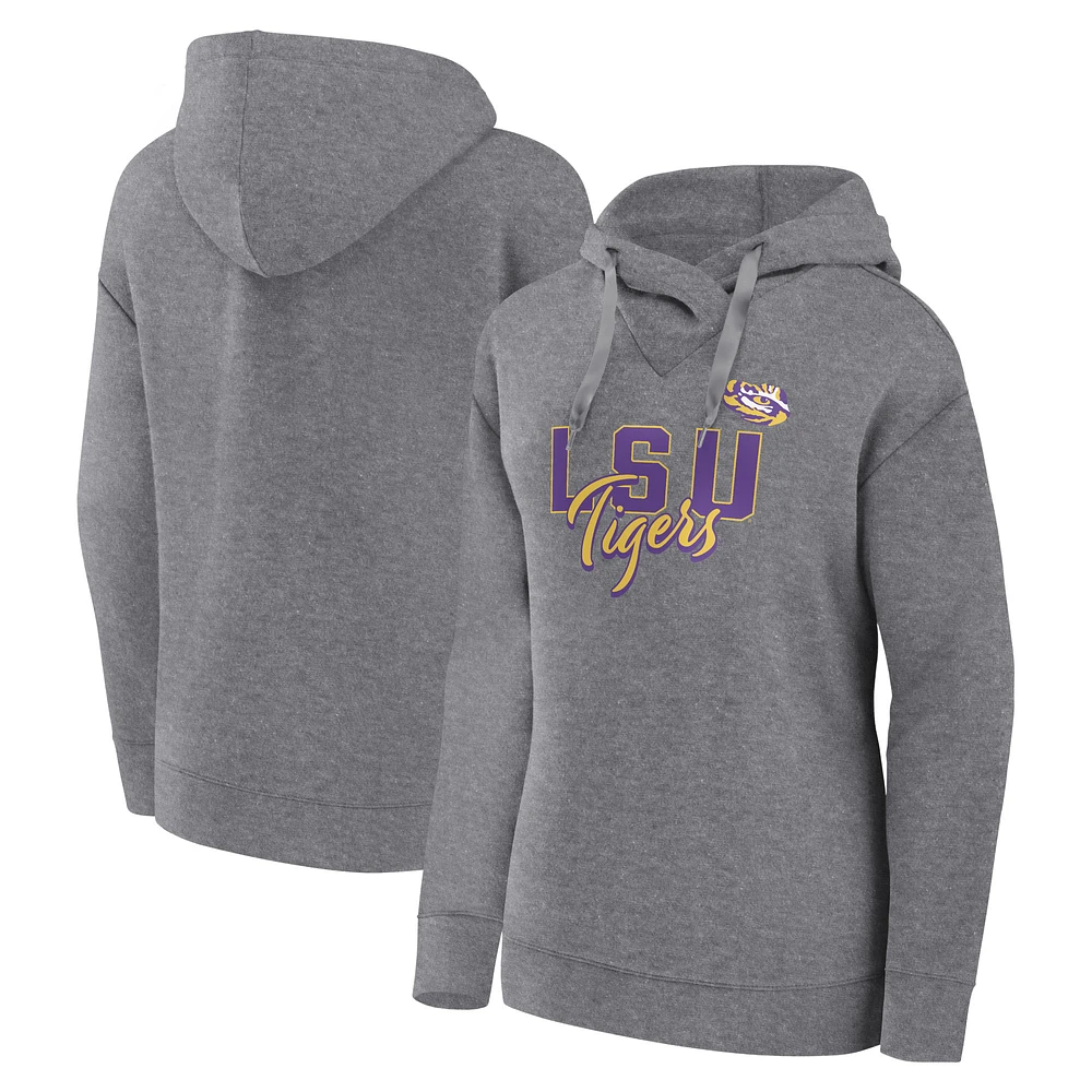 Women's Fanatics Heather Gray LSU Tigers Script Favorite Pullover Hoodie