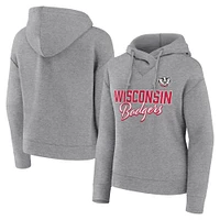 Women's Fanatics Heather Gray Wisconsin Badgers Script Favorite Pullover Hoodie