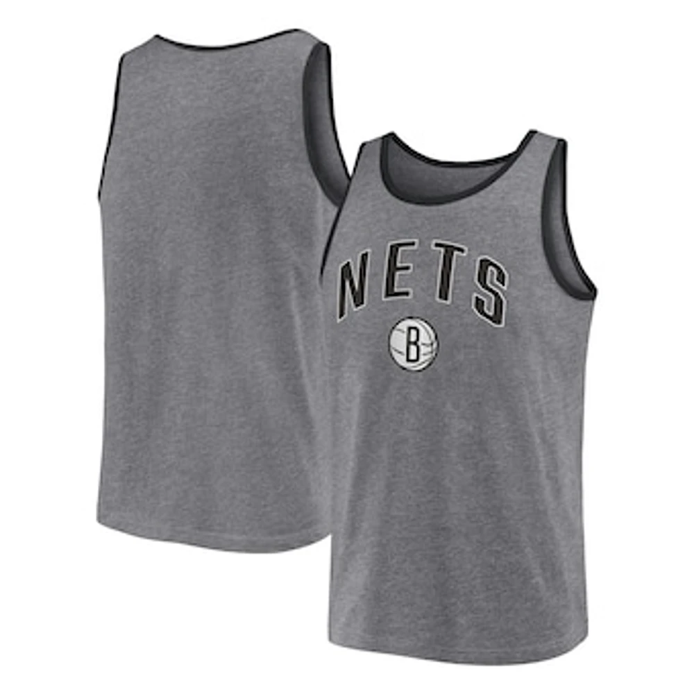 Men's Fanatics Heather Gray Brooklyn Nets Primary Logo Tank Top