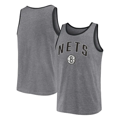 Men's Fanatics Heather Gray Brooklyn Nets Primary Logo Tank Top