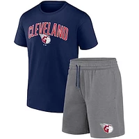Men's Fanatics Navy/Heather Gray Cleveland Guardians Arch T-Shirt & Shorts Combo Set