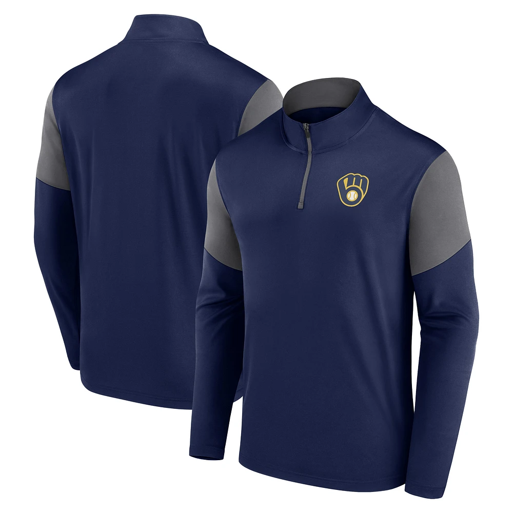 Men's Fanatics Navy Milwaukee Brewers Logo Quarter-Zip Top