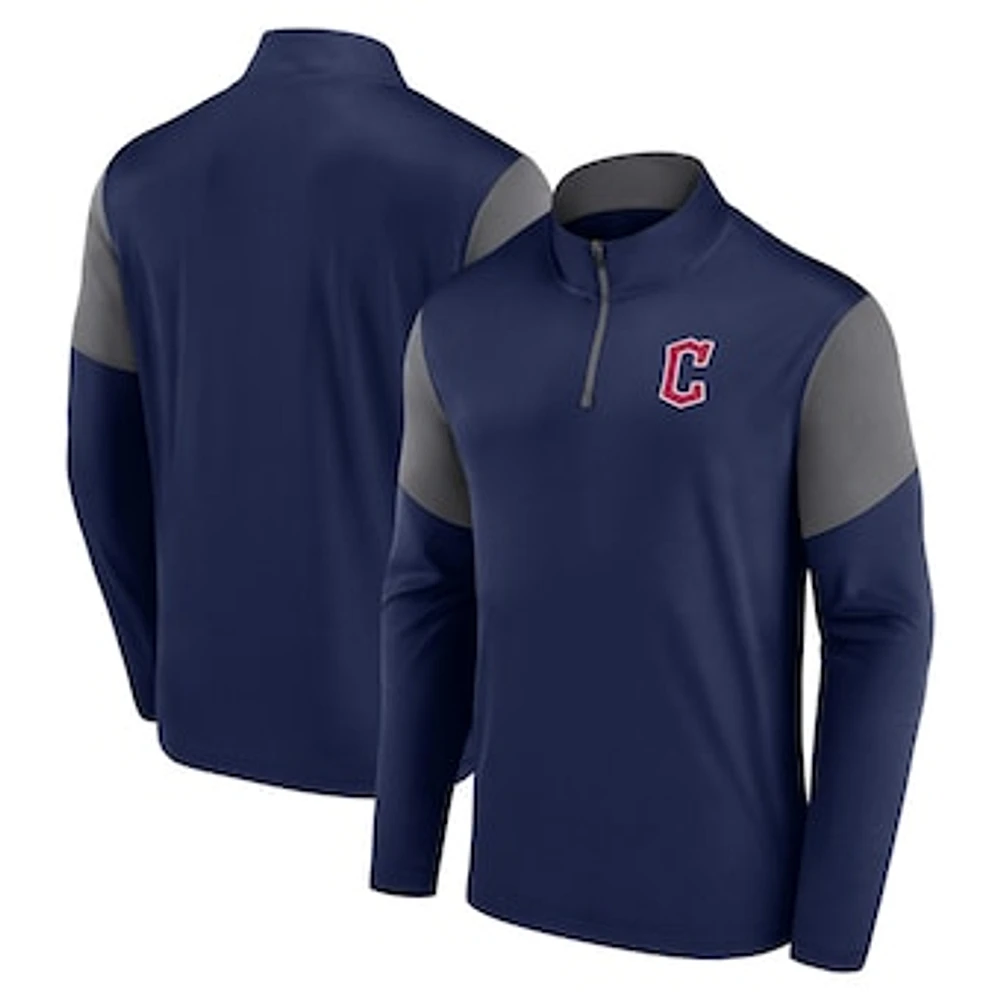 Men's Fanatics Navy Cleveland Guardians Logo Quarter-Zip Top