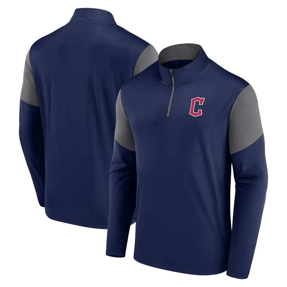 Men's Fanatics Navy Cleveland Guardians Logo Quarter-Zip Top