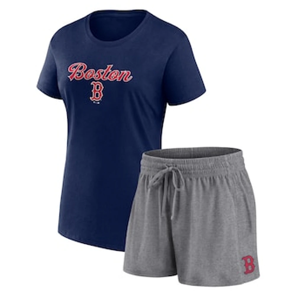 Women's Fanatics Navy/Gray Boston Red Sox Script T-Shirt & Shorts Combo Set