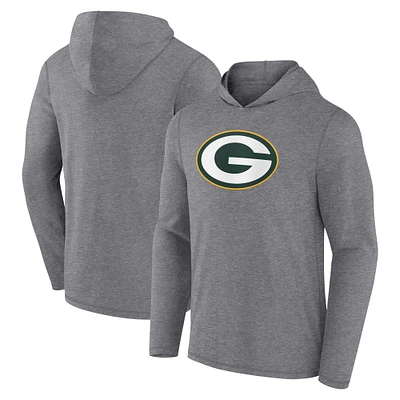 Men's Fanatics Gray Green Bay Packers Logo Hoodie Long Sleeve T-Shirt