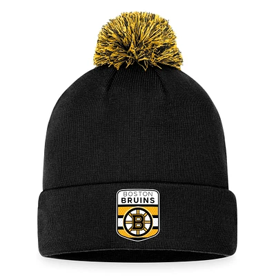 Men's Fanatics Black Boston Bruins NHL Draft Cuffed Knit Hat with Pom