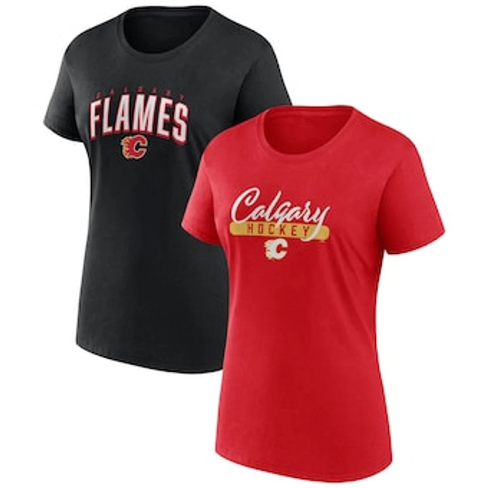 Women's Fanatics Red/Black Calgary Flames Fan Two-Pack T-Shirt Set