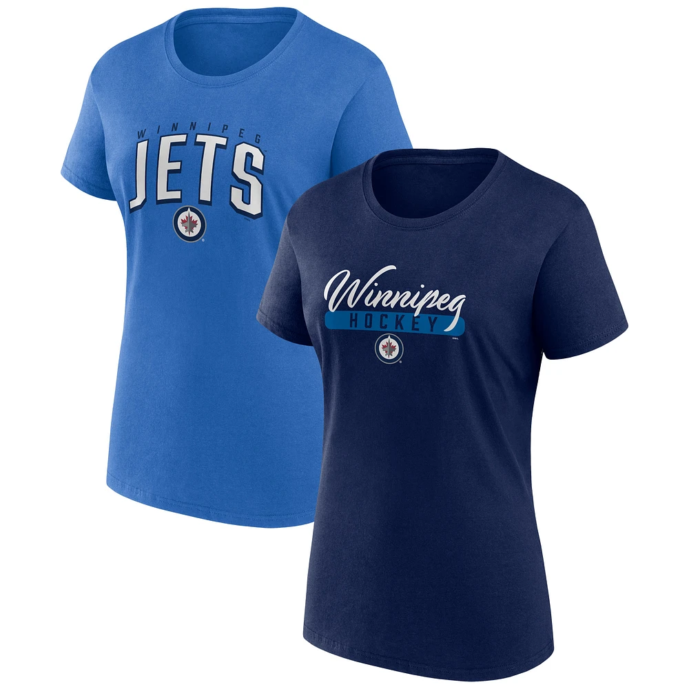 Women's Fanatics Navy/Blue Winnipeg Jets Fan Two-Pack T-Shirt Set