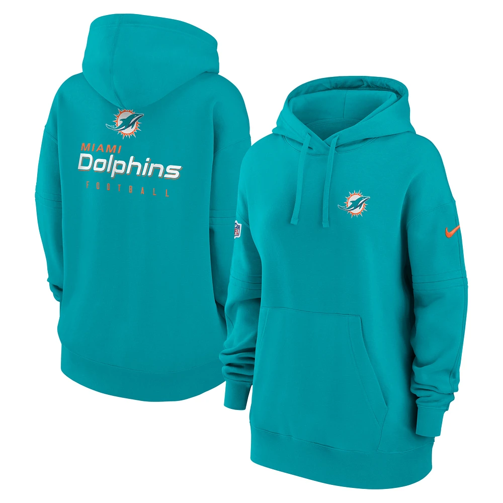 Women's Nike Aqua Miami Dolphins 2023 Sideline Club Fleece Pullover Hoodie