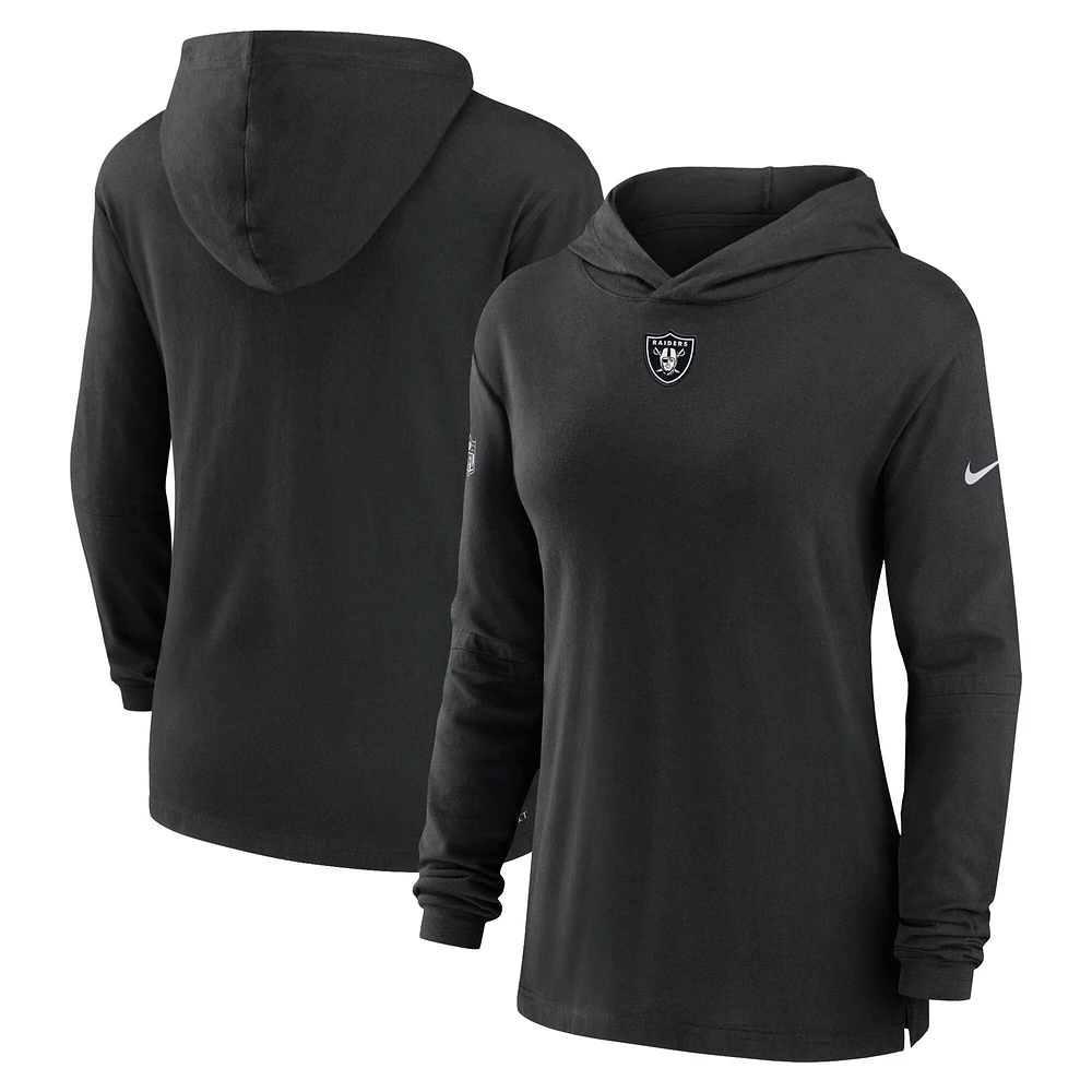 Women's Nike Black Las Vegas Raiders Sideline Performance Long Sleeve Hoodie T-Shirt