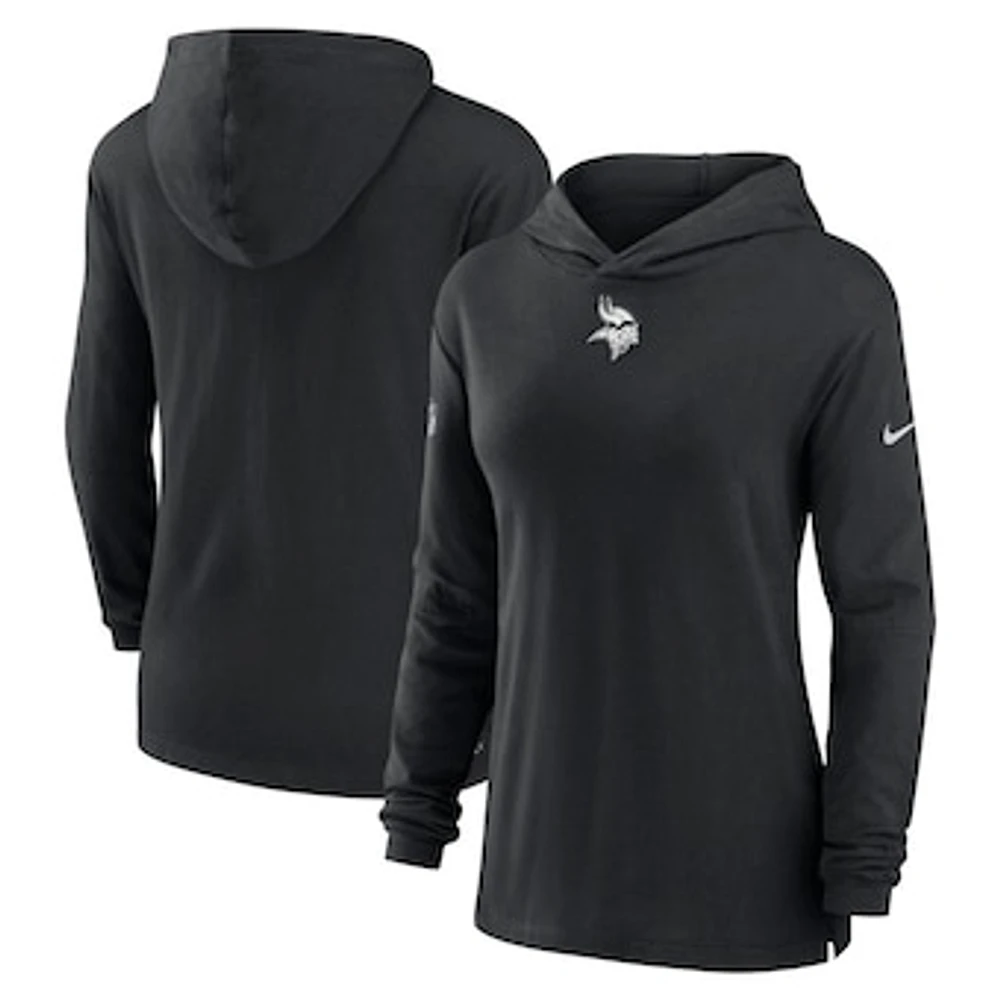 Women's Nike Black Minnesota Vikings Sideline Performance Long Sleeve Hoodie T-Shirt