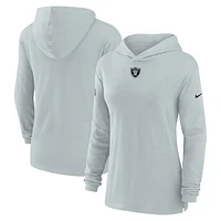 Women's Nike Silver Las Vegas Raiders Sideline Performance Long Sleeve Hoodie T-Shirt