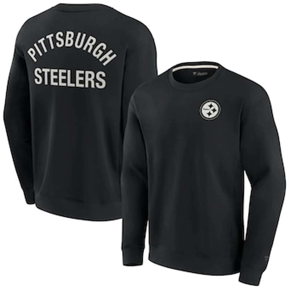 Unisex Fanatics Black Pittsburgh Steelers Super Soft Pullover Crew Sweatshirt