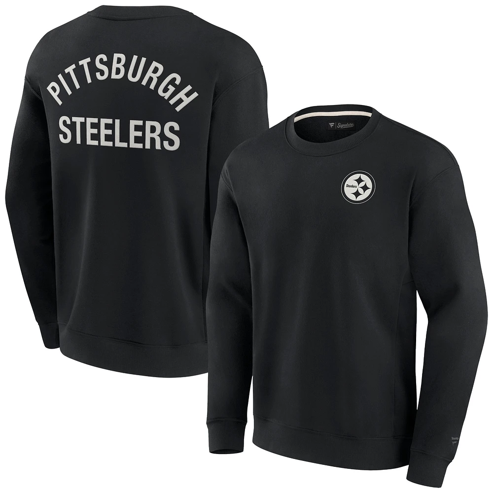 Unisex Fanatics Black Pittsburgh Steelers Super Soft Pullover Crew Sweatshirt