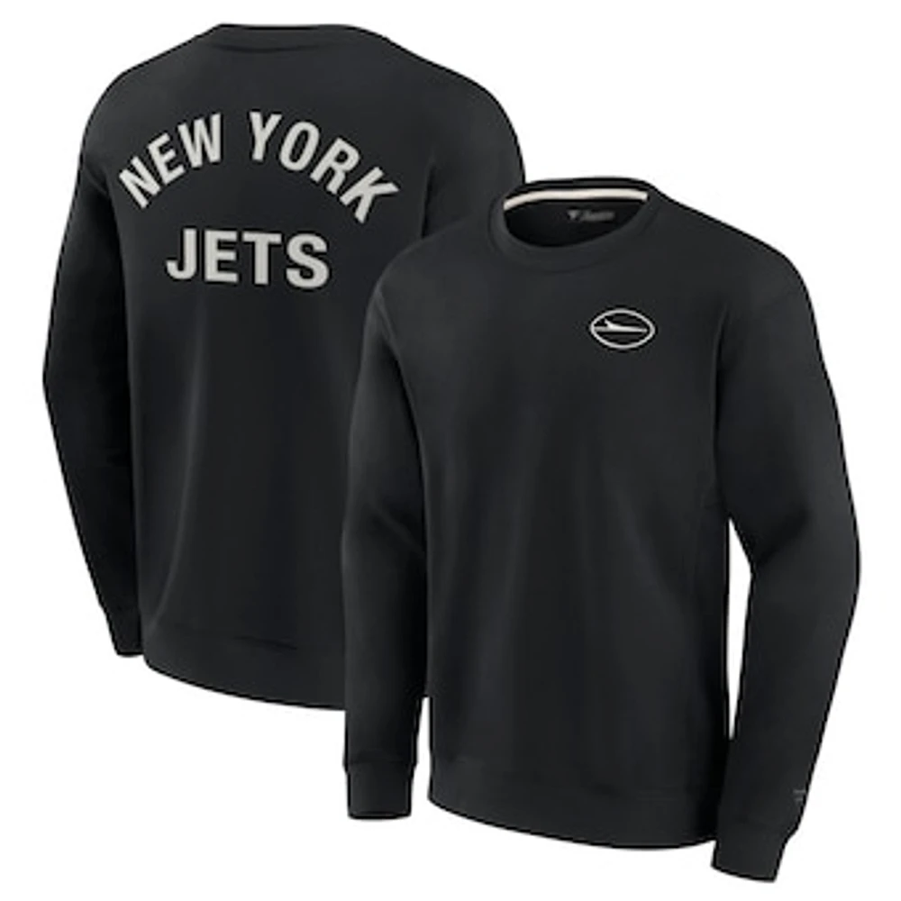 Unisex Fanatics Black New York Jets Super Soft Pullover Crew Sweatshirt