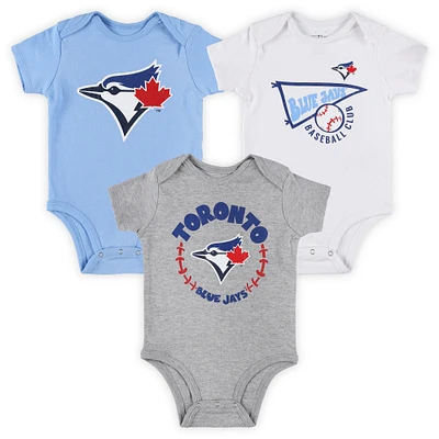 Infant Powder Blue /White/Heather Gray Toronto Blue Jays Biggest Little Fan 3-Pack Bodysuit Set