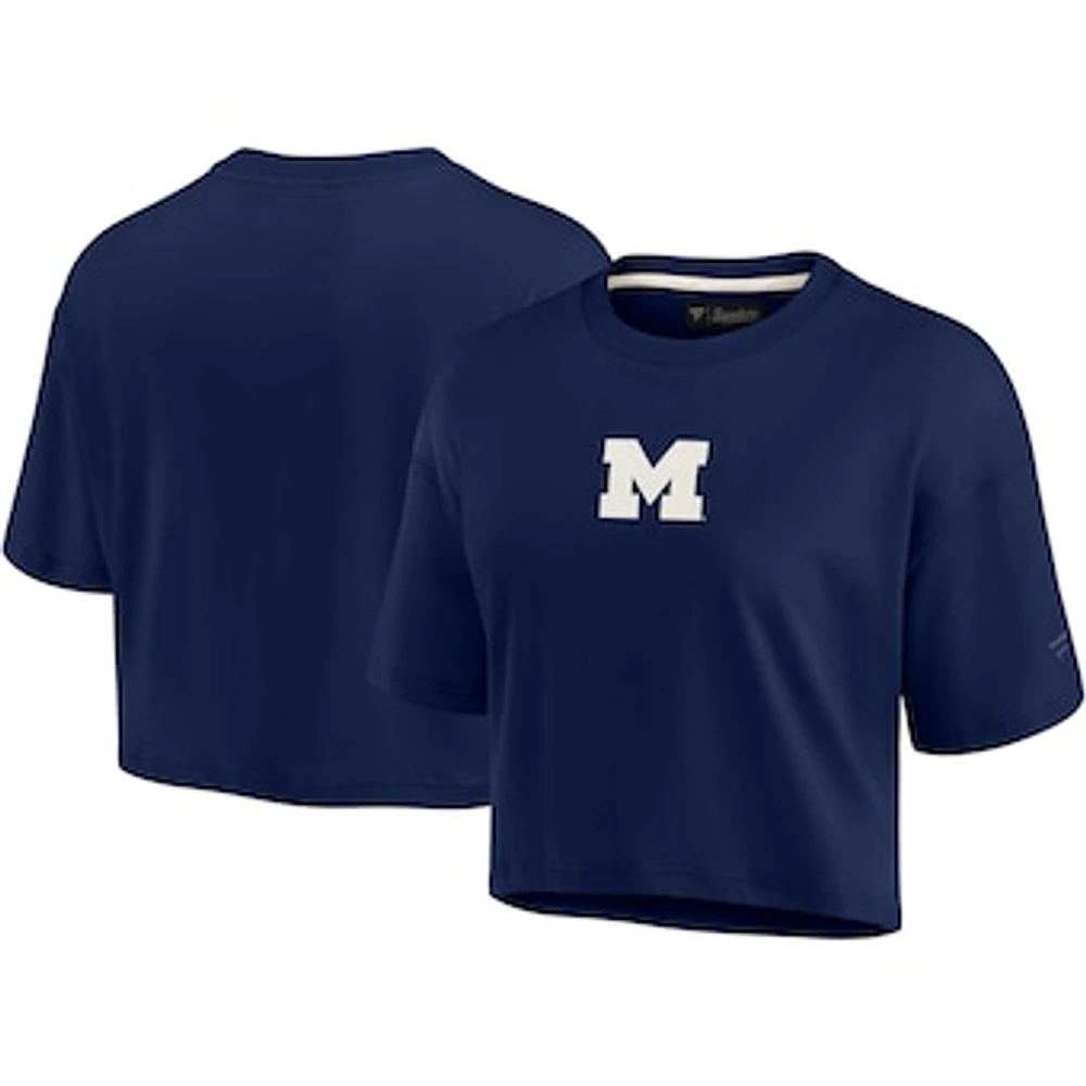 Women's Fanatics Navy Michigan Wolverines Elements Super Soft Boxy Cropped T-Shirt