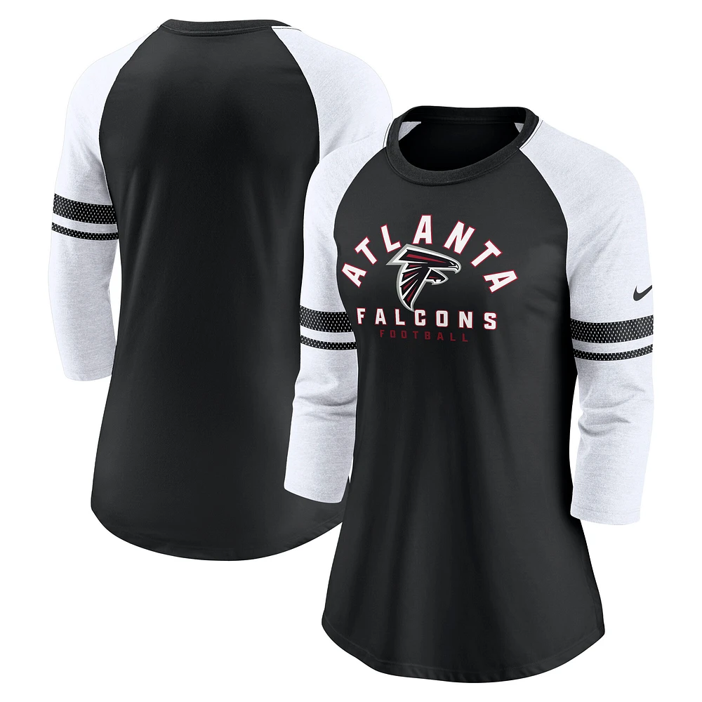 Women's Nike Black Atlanta Falcons 3/4-Sleeve Raglan Fashion T-Shirt