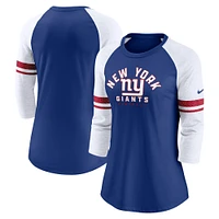 Women's Nike Royal New York Giants 3/4-Sleeve Lightweight Raglan Fashion T-Shirt