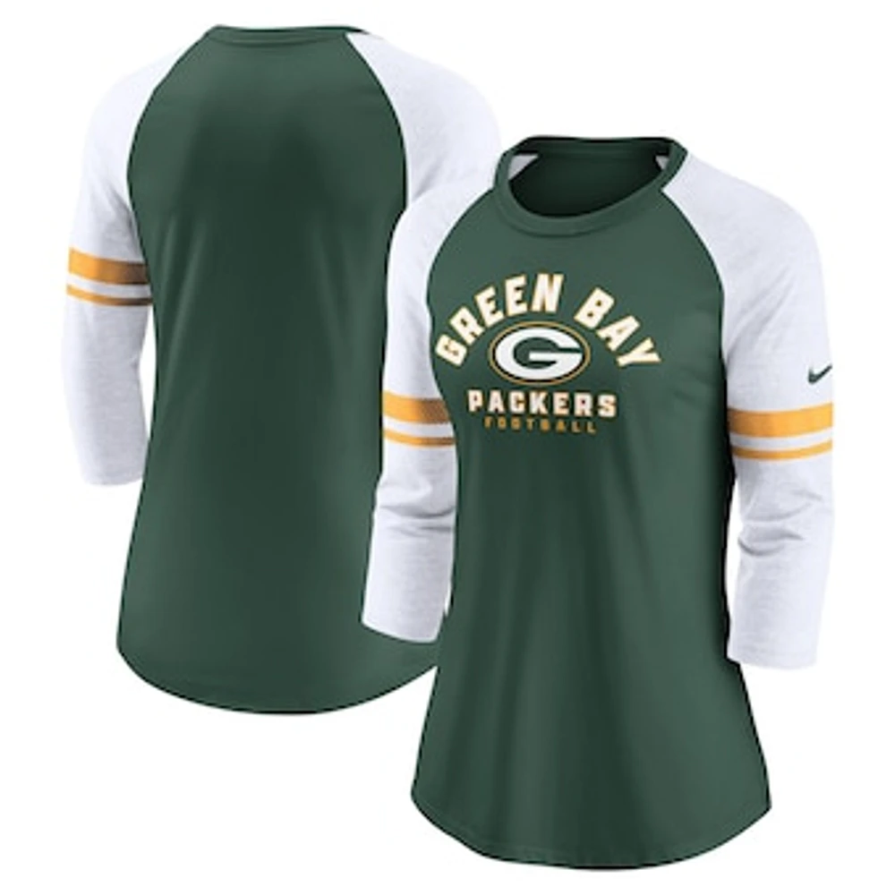 Women's Nike Green Bay Packers 3/4-Sleeve Lightweight Raglan Fashion T-Shirt