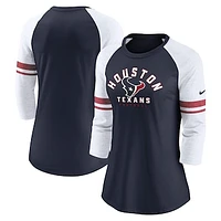Women's Nike Navy Houston Texans 3/4-Sleeve Raglan Fashion T-Shirt
