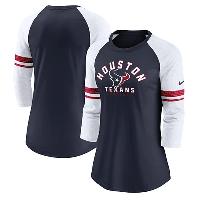 Women's Nike Navy Houston Texans 3/4-Sleeve Raglan Fashion T-Shirt