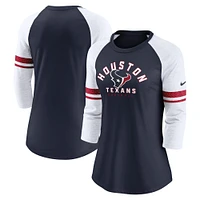 Women's Nike Navy Houston Texans 3/4-Sleeve Raglan Fashion T-Shirt