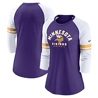 Women's Nike Purple Minnesota Vikings 3/4-Sleeve Lightweight Raglan Fashion T-Shirt