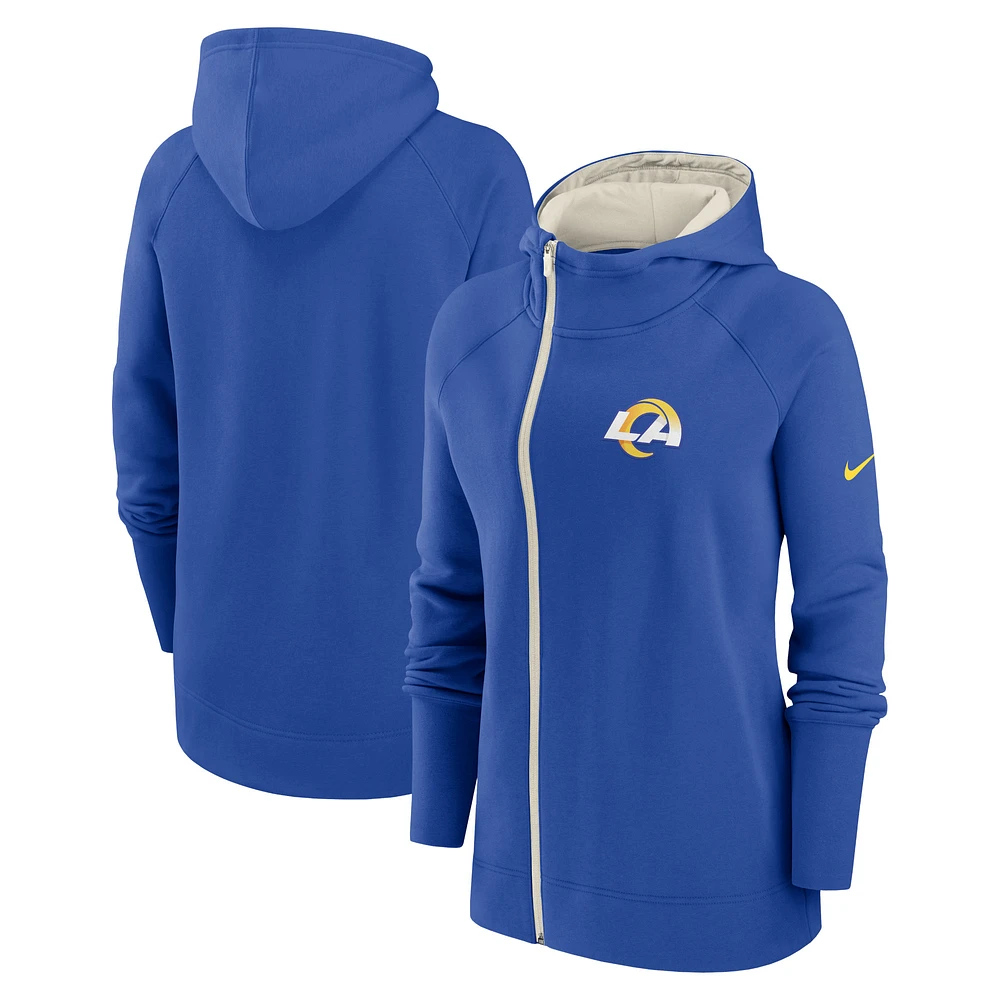 Women's Nike  Royal Los Angeles Rams Asymmetrical Raglan Full-Zip Hoodie