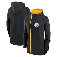 Women's Nike  Black Pittsburgh Steelers Asymmetrical Raglan Full-Zip Hoodie