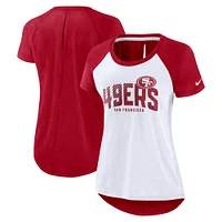 Women's Nike White/Heather Scarlet San Francisco 49ers Back Slit Lightweight Fashion T-Shirt