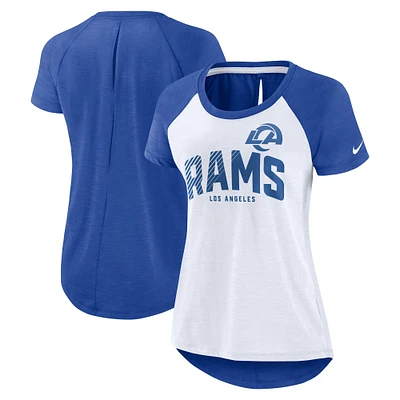 Women's Nike White/Heather Scarlet Los Angeles Rams Back Slit Lightweight Fashion T-Shirt