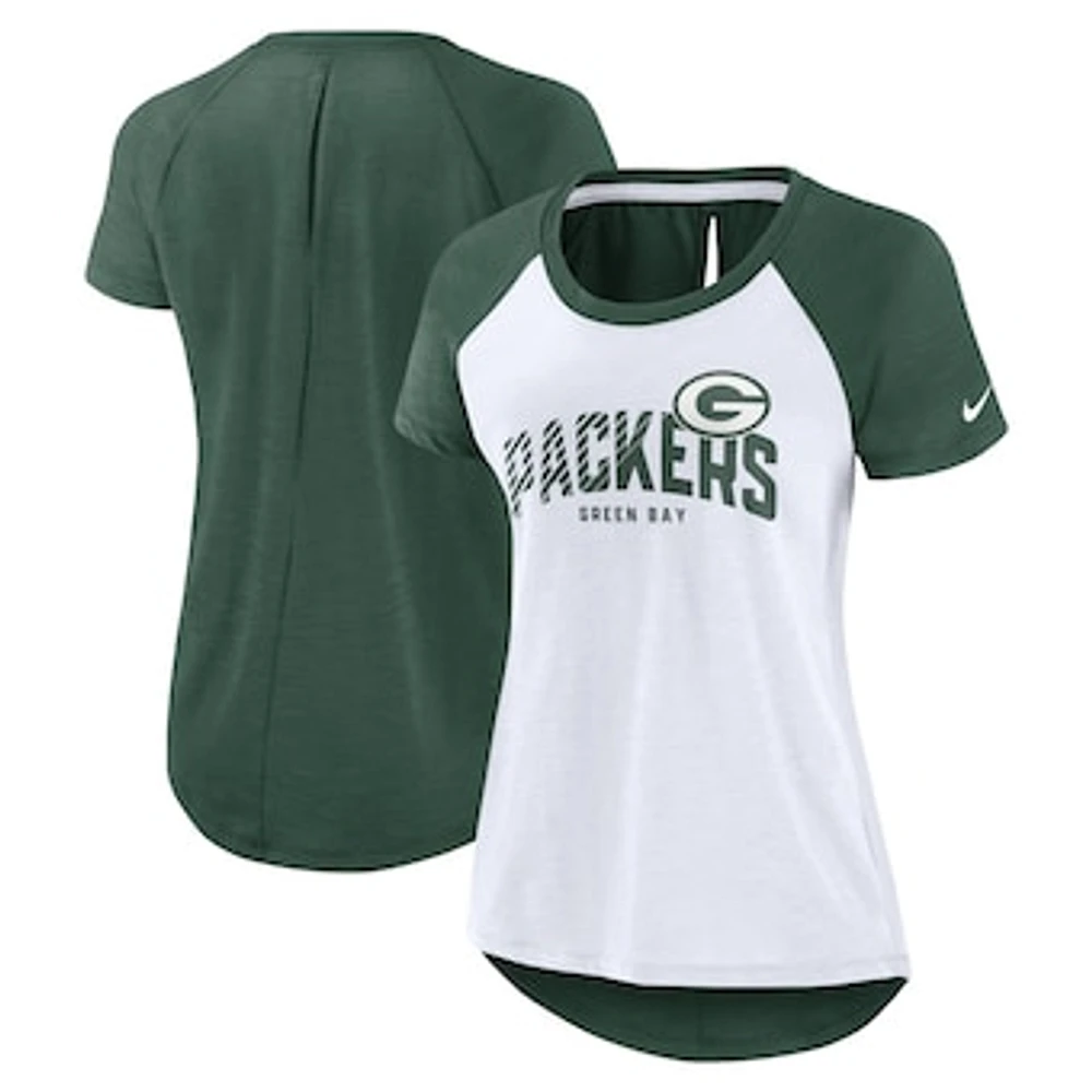 Women's Nike White/Heather Scarlet Green Bay Packers Back Slit Lightweight Fashion T-Shirt