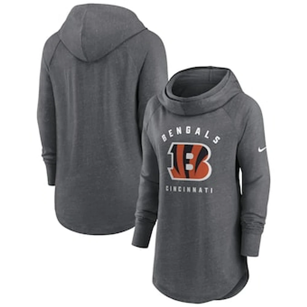 Women's Nike Heather Charcoal Cincinnati Bengals Raglan Funnel Neck Pullover Hoodie