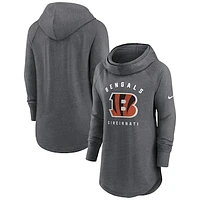 Women's Nike Heather Charcoal Cincinnati Bengals Raglan Funnel Neck Pullover Hoodie