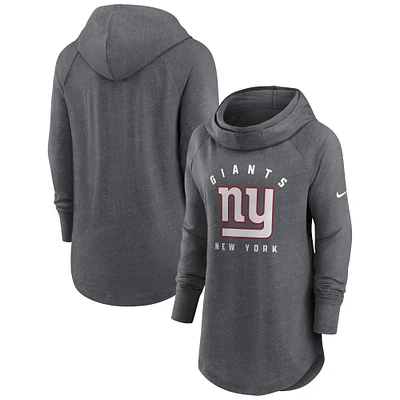 Women's Nike Heather Charcoal New York Giants Raglan Funnel Neck Pullover Hoodie