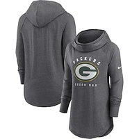 Women's Nike Heather Charcoal Green Bay Packers Raglan Funnel Neck Pullover Hoodie