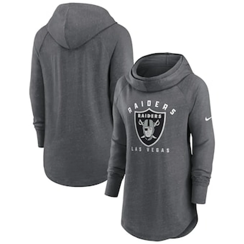 Women's Nike Heather Charcoal Las Vegas Raiders Raglan Funnel Neck Pullover Hoodie