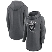 Women's Nike Heather Charcoal Las Vegas Raiders Raglan Funnel Neck Pullover Hoodie