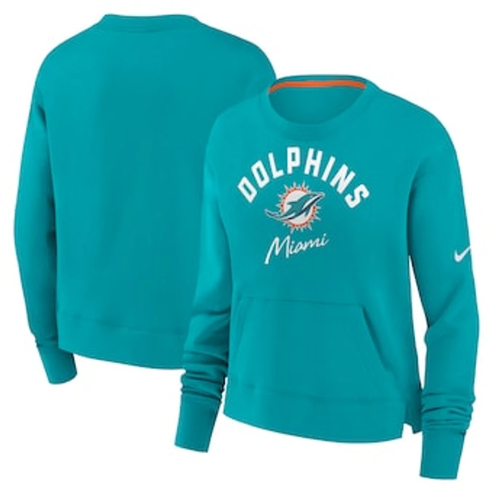 Women's Nike Aqua Miami Dolphins High Hip Fleece Pullover Sweatshirt