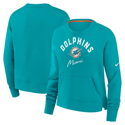 Women's Nike Aqua Miami Dolphins High Hip Fleece Pullover Sweatshirt