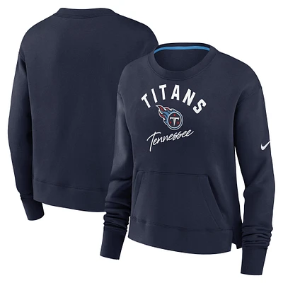 Women's Nike Navy Tennessee Titans High Hip Fleece Pullover Sweatshirt